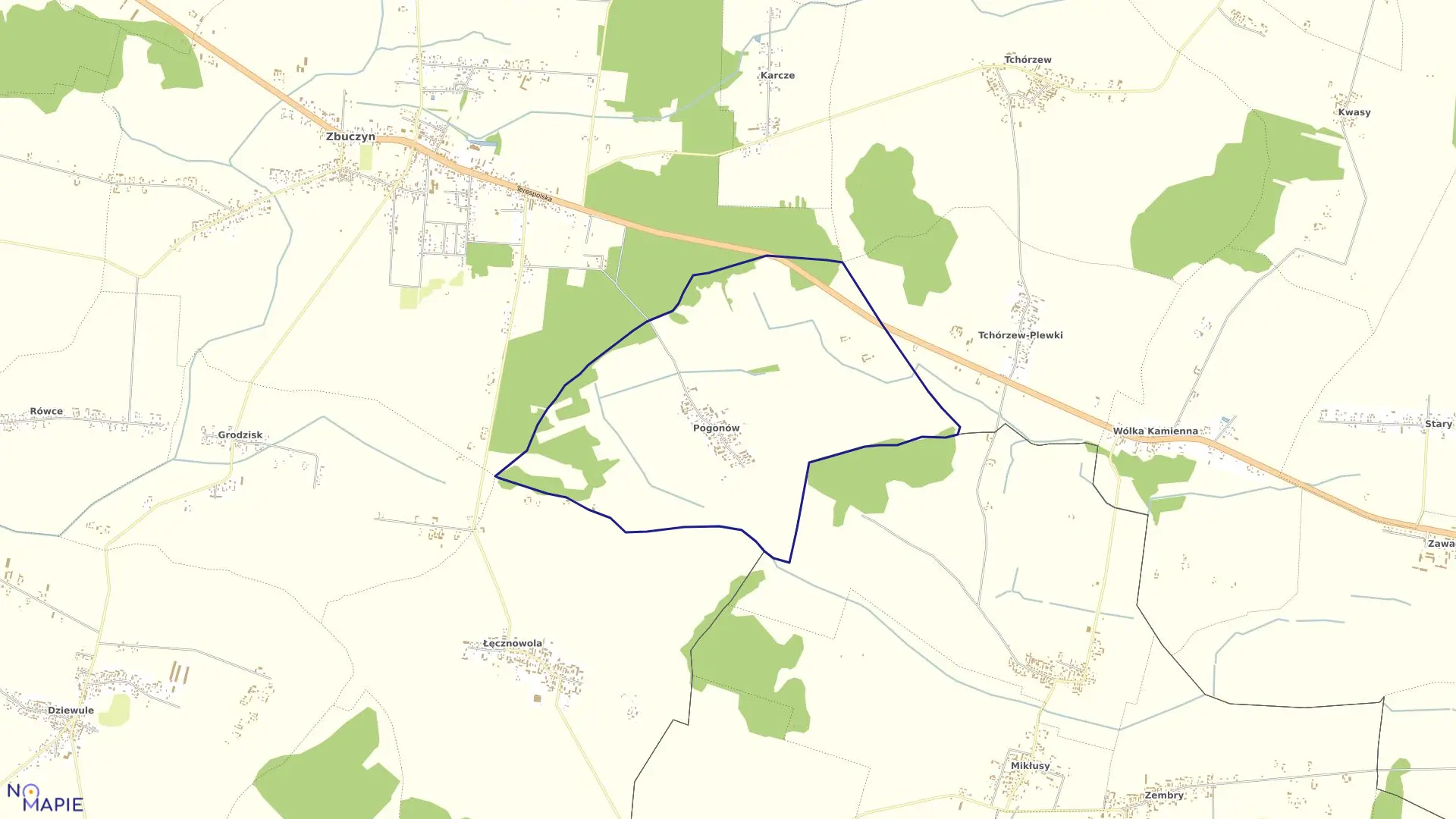 Mapa obrębu POGONÓW w gminie Zbuczyn